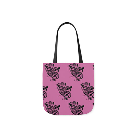 Cute Crochet and Hearts Themed Canvas Tote Bag, Matching Black Strap