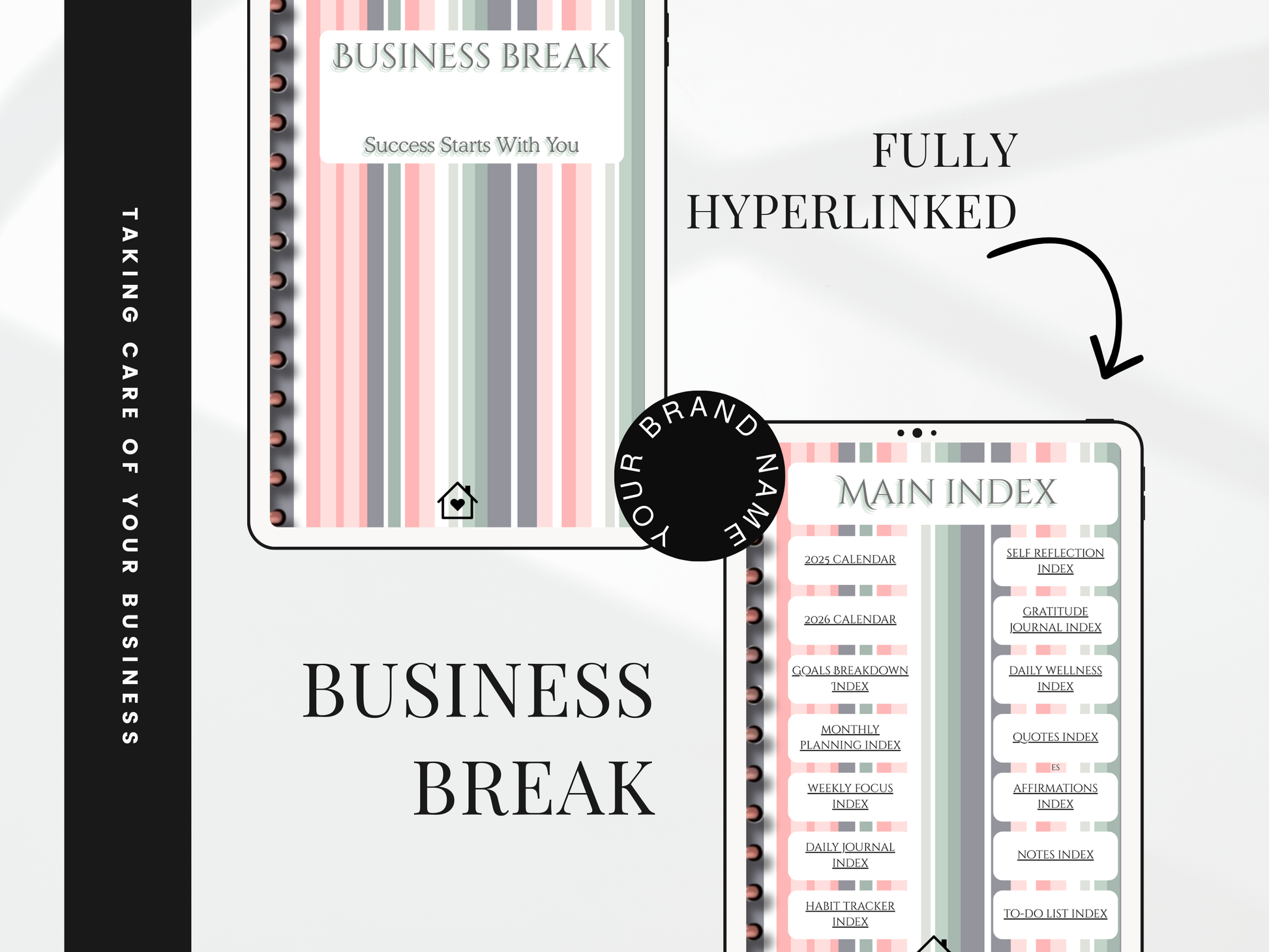 Business-themed book or notebook with digital interface elements on a white background