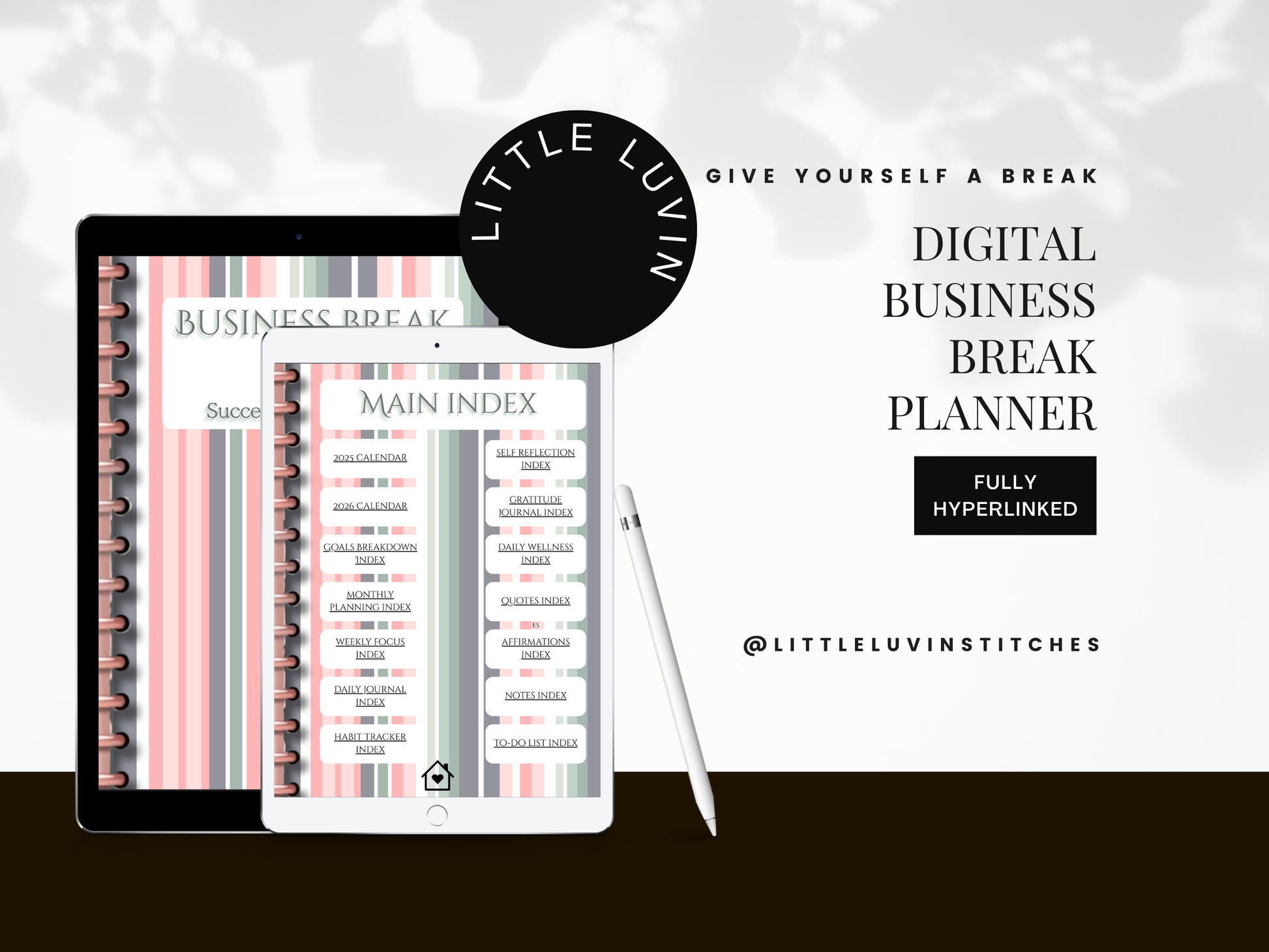 Digital Business Break Planner by Little Luvin on a tablet with a pen on a white background.