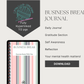 Promotional graphic for a 'Business Break Journal' with a tablet displaying the journal cover.