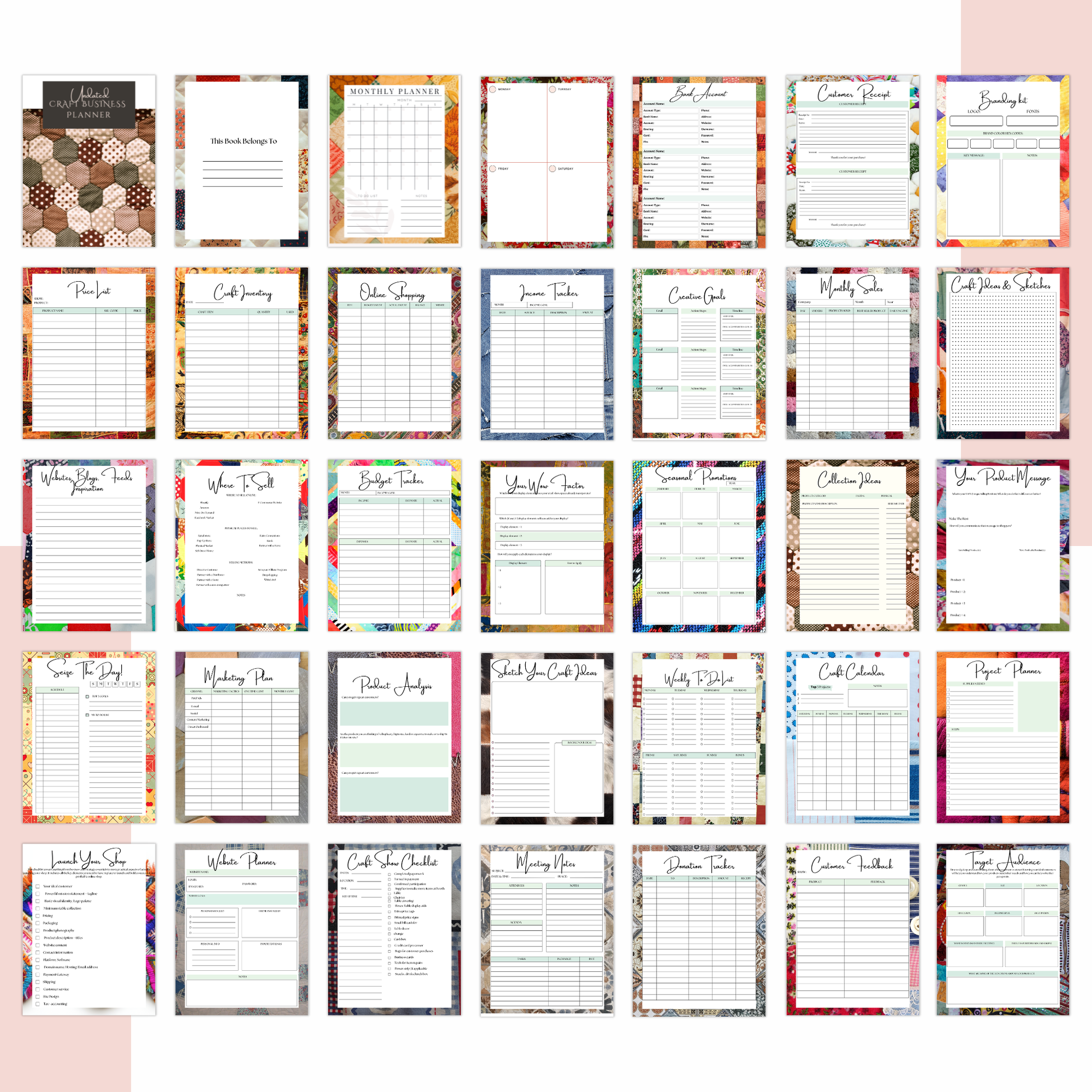 Collection of various planner stickers with different designs on a pink background
