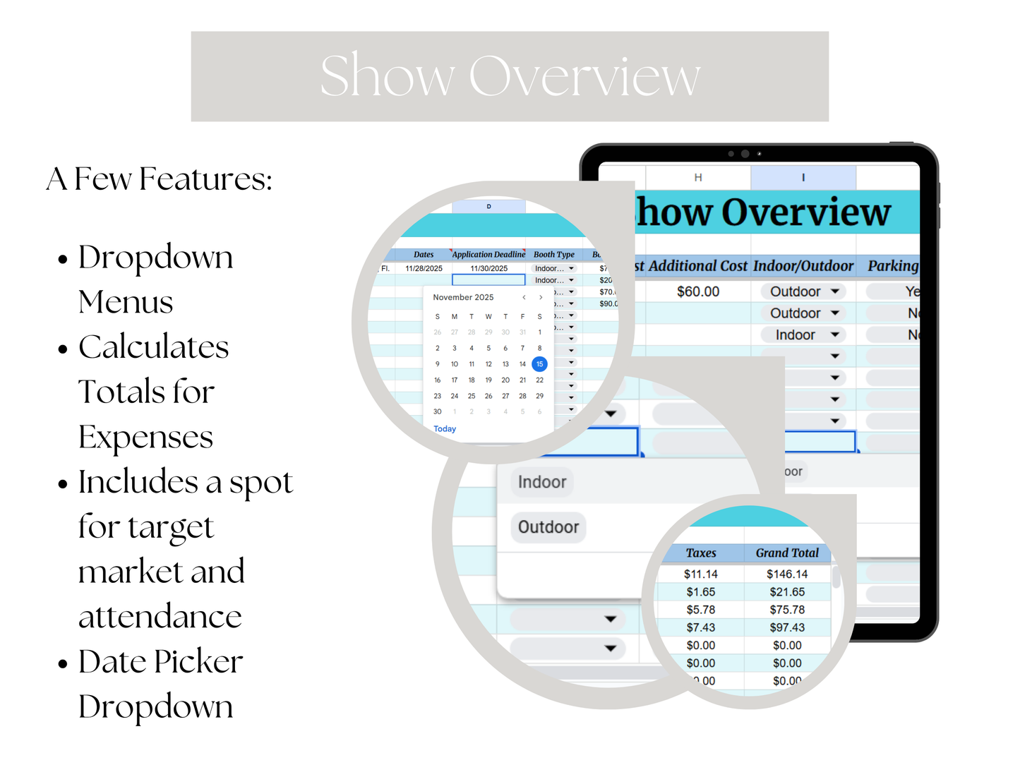 Screen of a financial application with features listed on the left