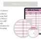 Bills and taxes checklist app with features highlighted on a white background