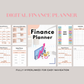 Digital finance planner with various sections on a light gray background
