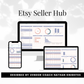 Etsy Seller Hub with digital devices displaying graphs and charts on a light gray background.