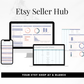 Etsy Seller Hub graphic with computer screens displaying shop analytics on a light background