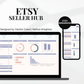 Laptop displaying an Etsy Seller Hub dashboard with graphs and charts on a white background.