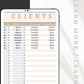Clients spreadsheet on a tablet with a blurred background