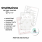 Small Business Getting Started Planner with checklists and notes on a white background
