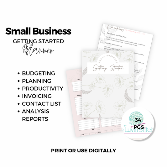 Small Business Getting Started Planner with checklists and notes on a white background