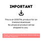 Important notice about a digital product with text and a download icon on a white background.