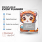 Printable event planner with a cartoon tiger design on a white background
