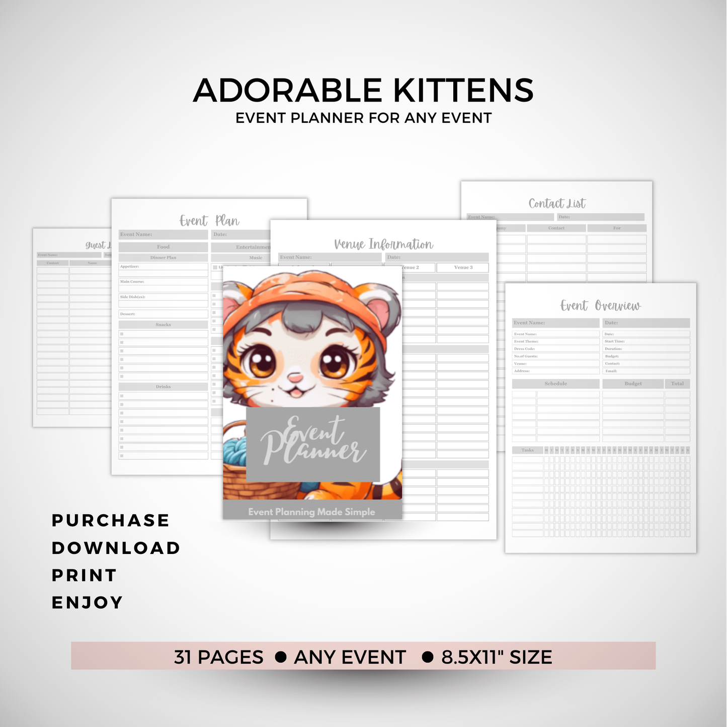 Event planner with cute kitten design on a white background