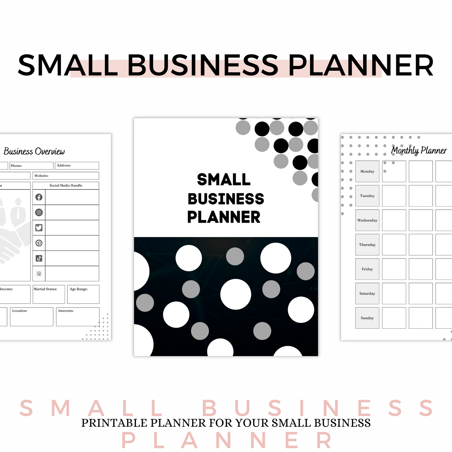 Small Business Planner with polka dot design on a white background