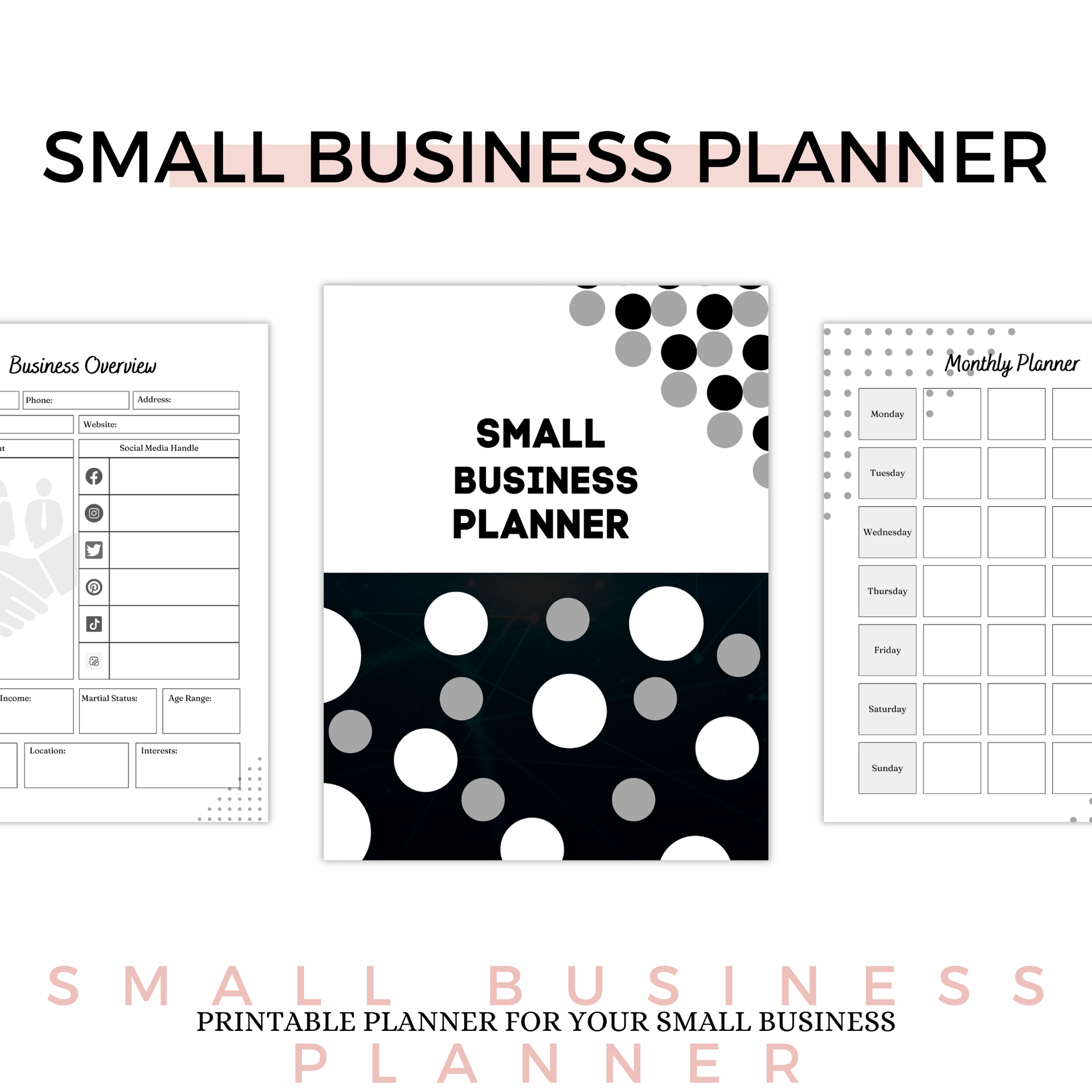 Small Business Planner with polka dot design on a white background