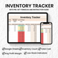 Inventory tracker with pre-set formulas and instruction guide on a light gray background