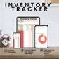 Inventory tracker software on a computer screen with a clock and pen in the background