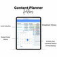 Digital content planner app on a tablet with features highlighted