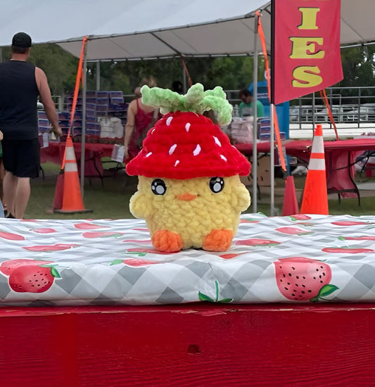 Made by Hand, Crocheted Strawberry Ducky Plushie, Amigurumi Plushie Toy