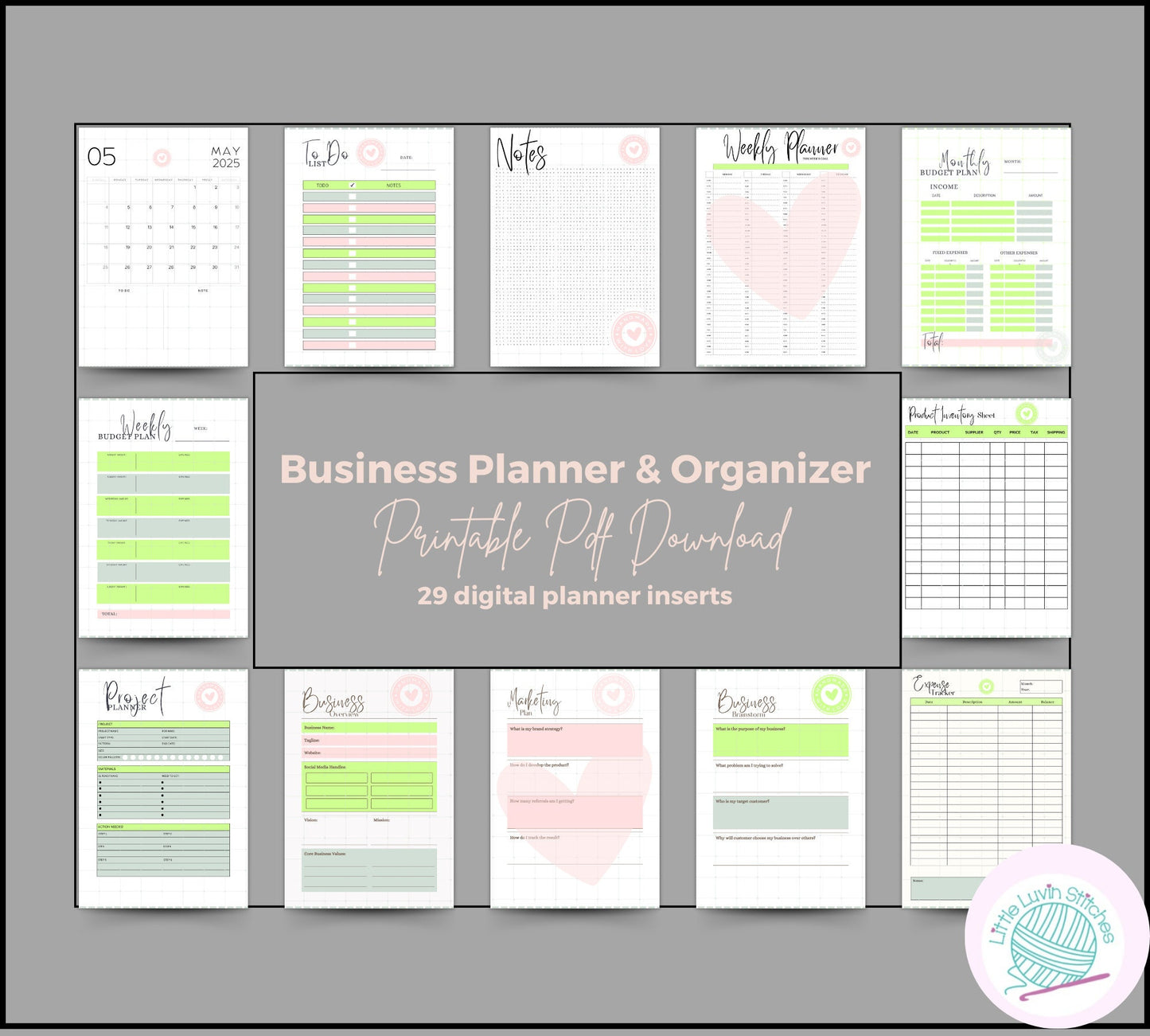 Ultimate Digital Business Planner Bundle for Strategy, Marketing, Expenses, and More - 29 Pages Printable Organizer