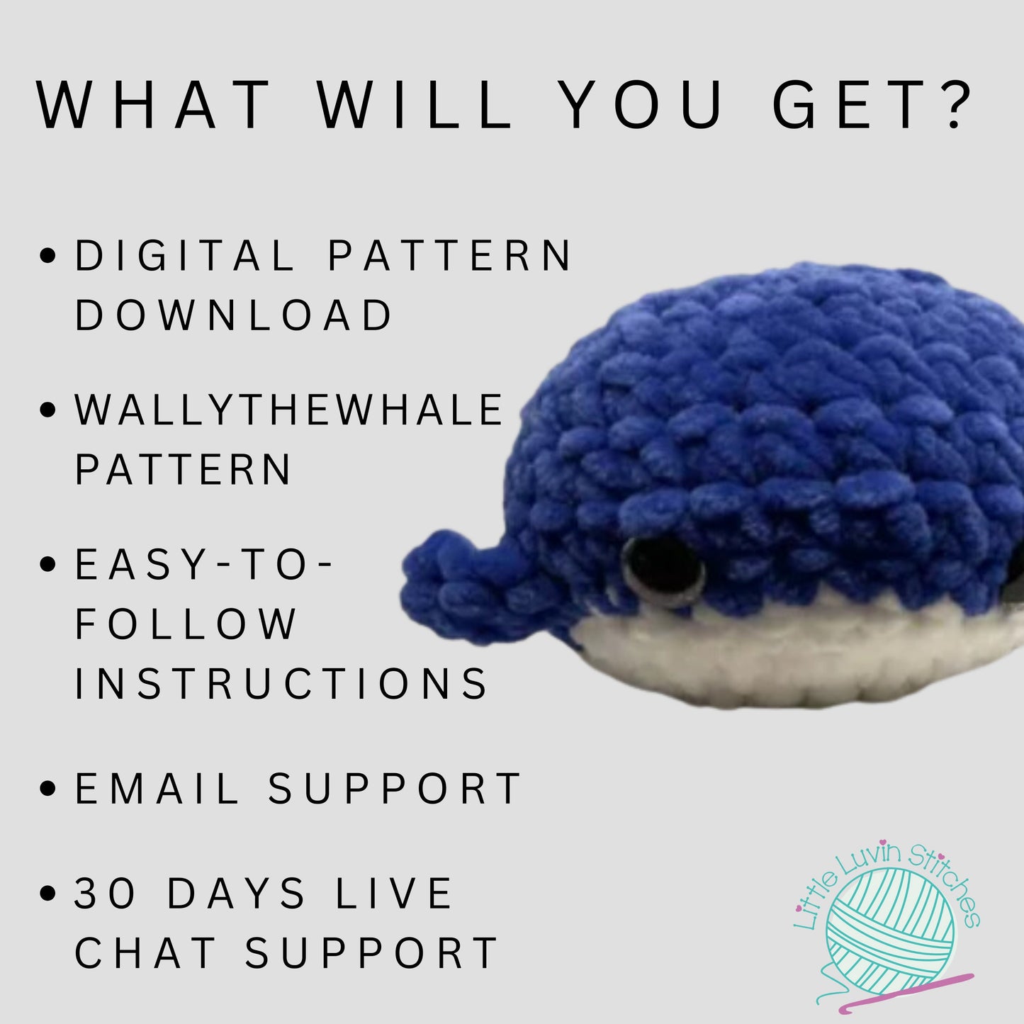 Digital Pattern, Wally the Whale Digital Pattern, DIY Digital Pattern With Live Chat Support