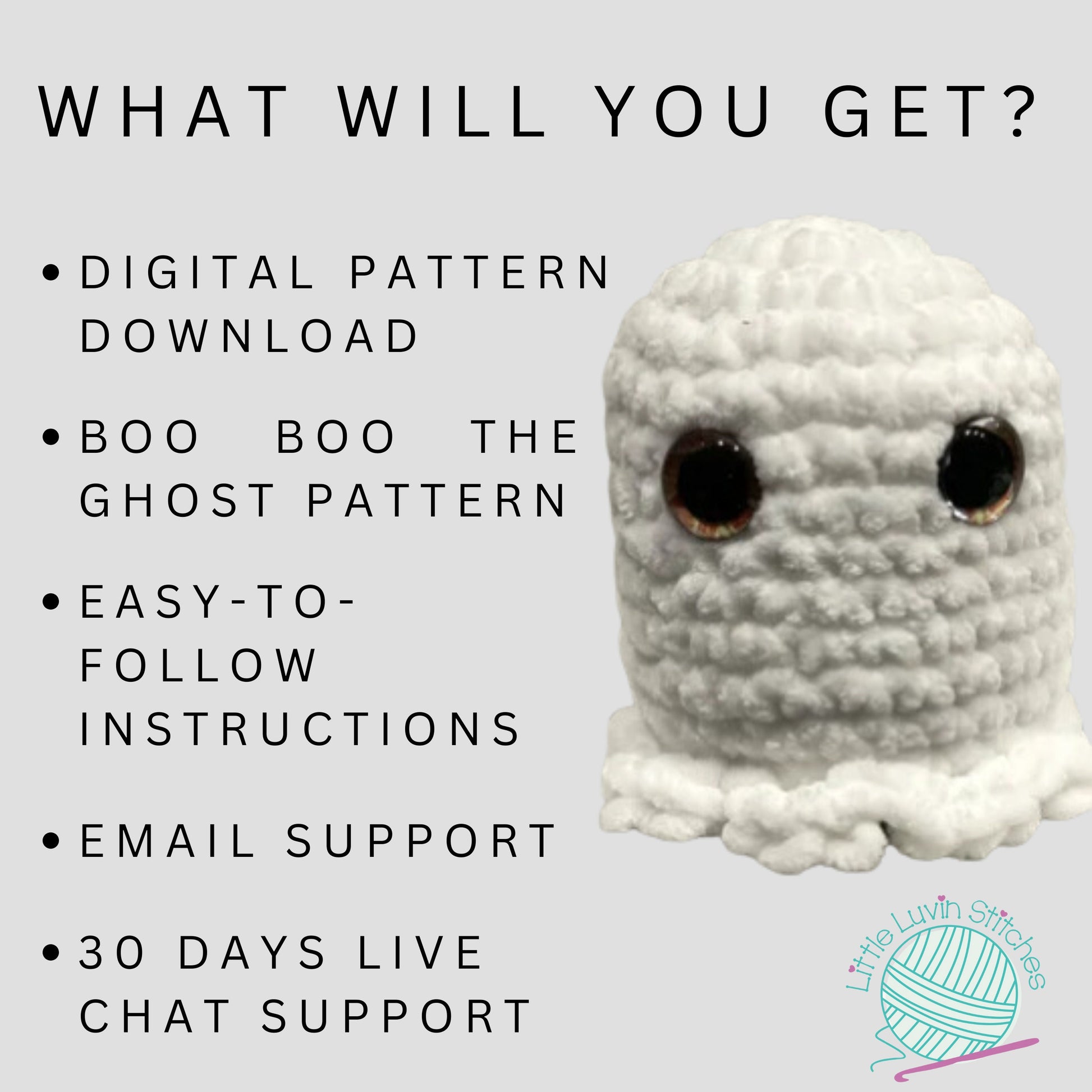 Digital Pattern, Boo Boo the Ghost Digital Pattern, DIY Pattern With Live Chat Support