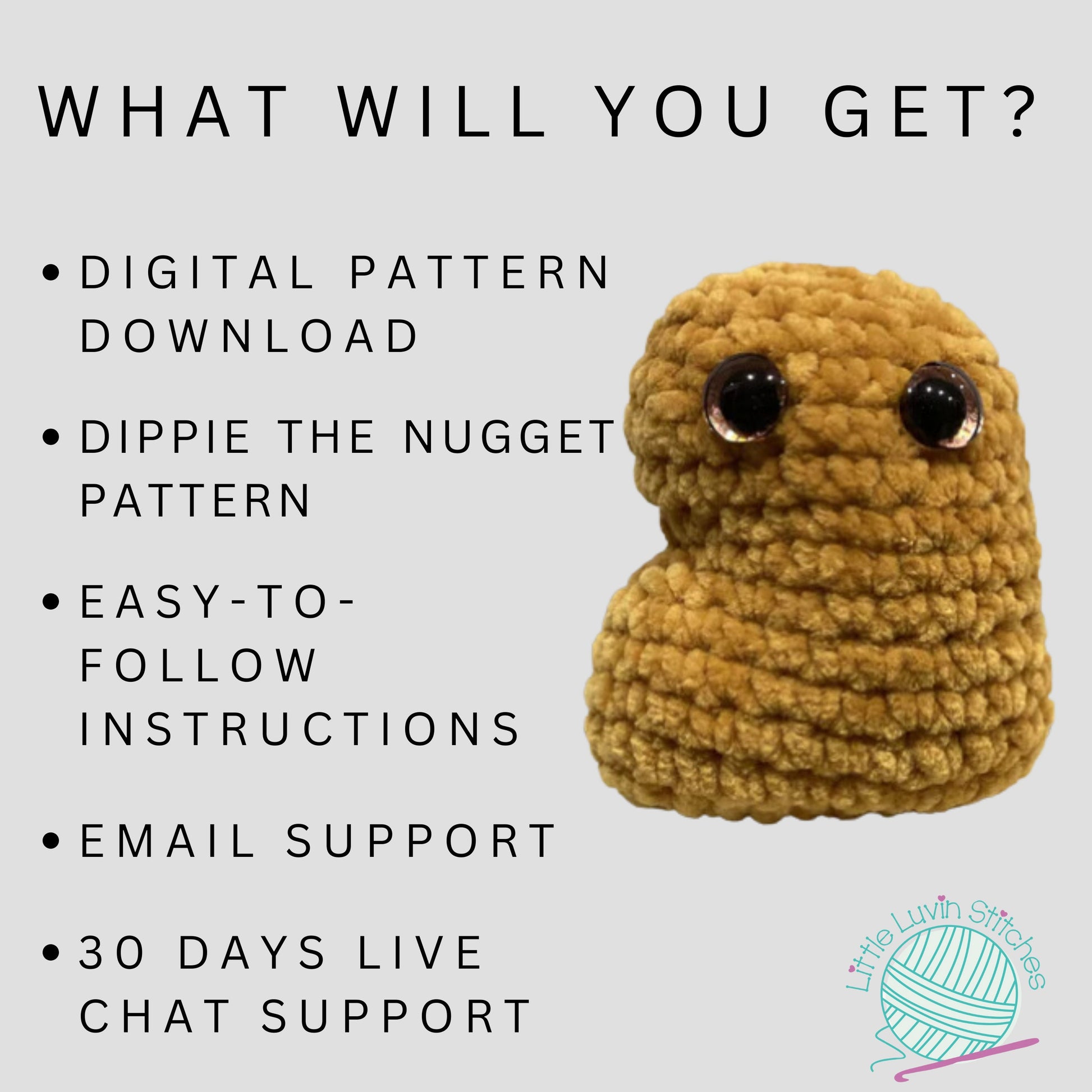 Digital Pattern, Dippie the Nugget Digital Pattern, DIY Digital Pattern With Live Chat Support