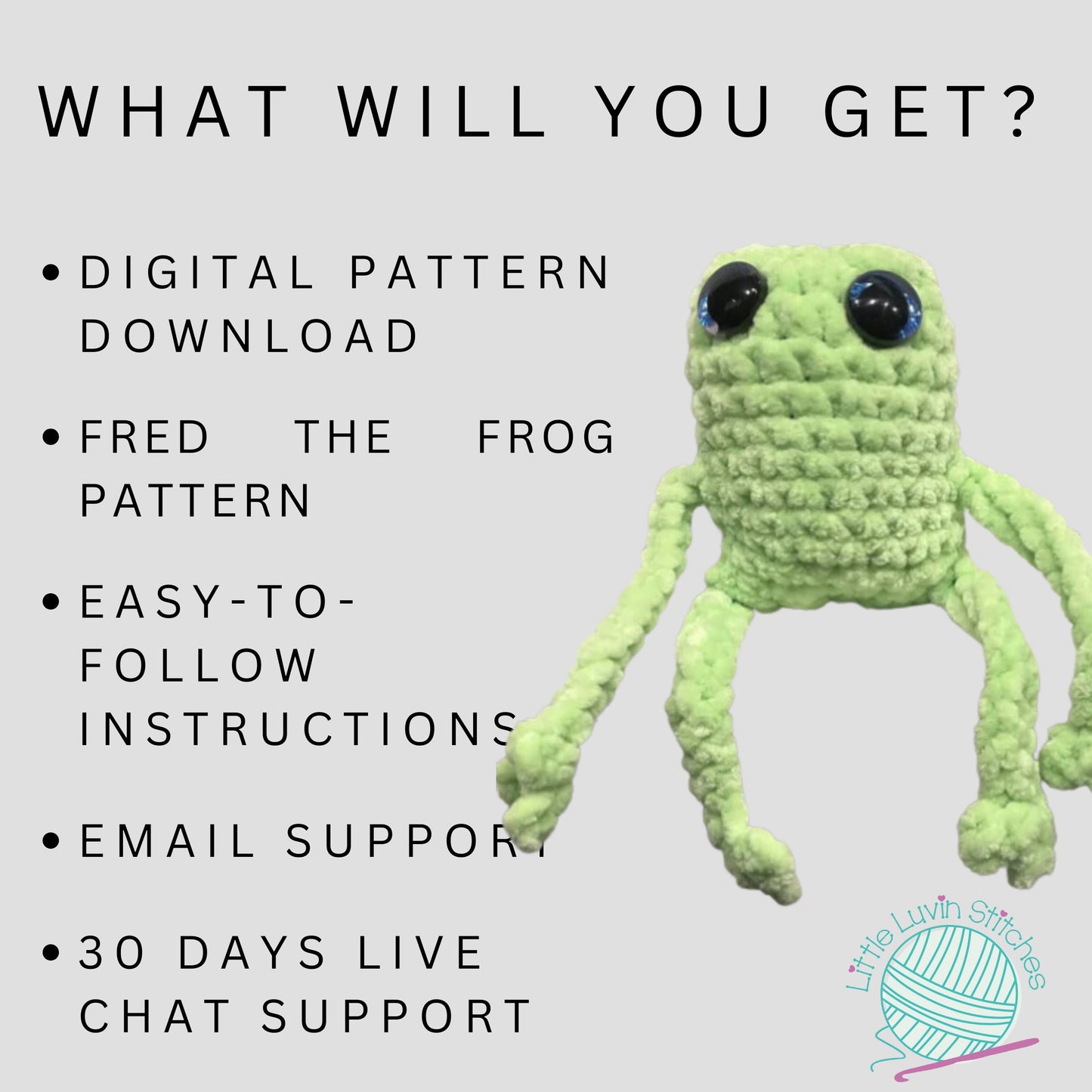 Digital Pattern, Fred the Long Leggy Frog Digital Pattern, DIY Digital Pattern With Live Chat Support