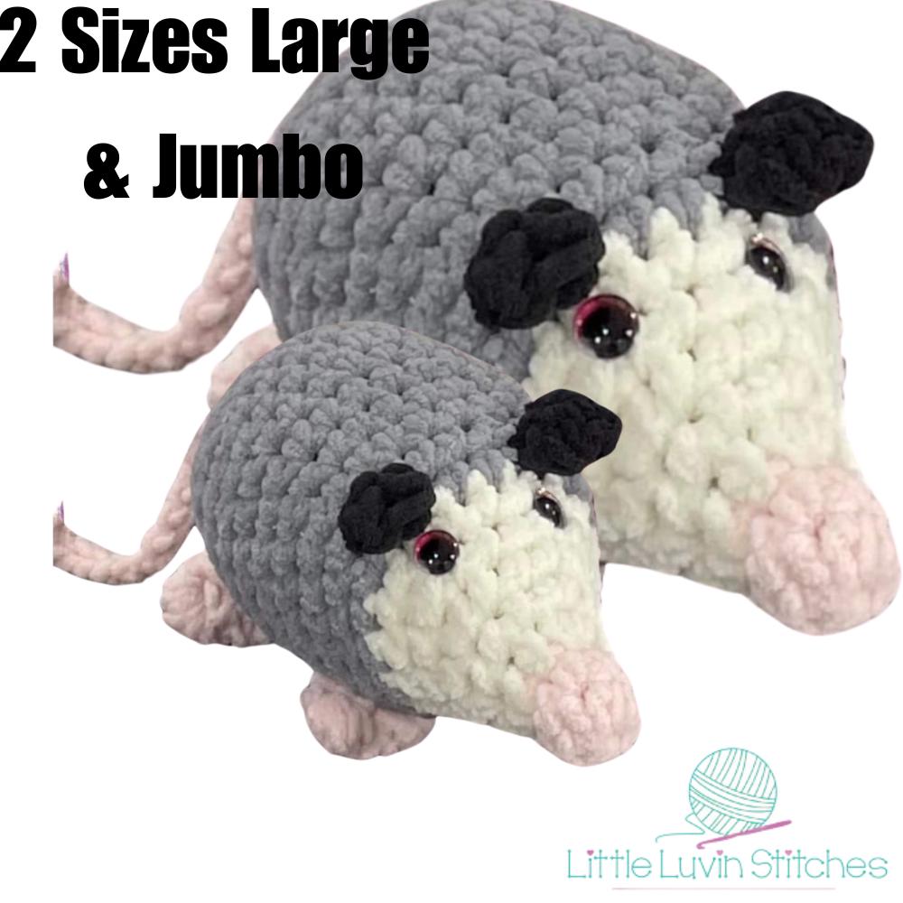 Opossum Crocheted Plushie,Hand Crocheted Plushie, Handmade Opossum Plushie, Two Sizes, Large, Jumbo