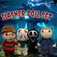 Handmade Crochet Slasher Doll Set of Four, Horror Film Collector Dolls, Collectible Set