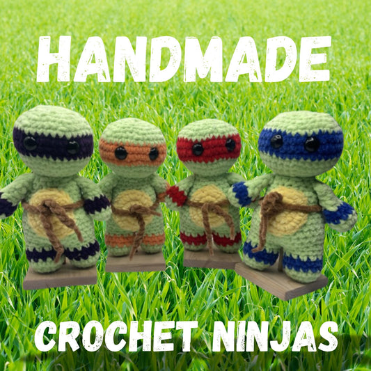 Ninja Hand Crocheted Plushie, Set of Four, Buy Together or Separately, Childs Favorite Character, Crocheted Collectible Doll